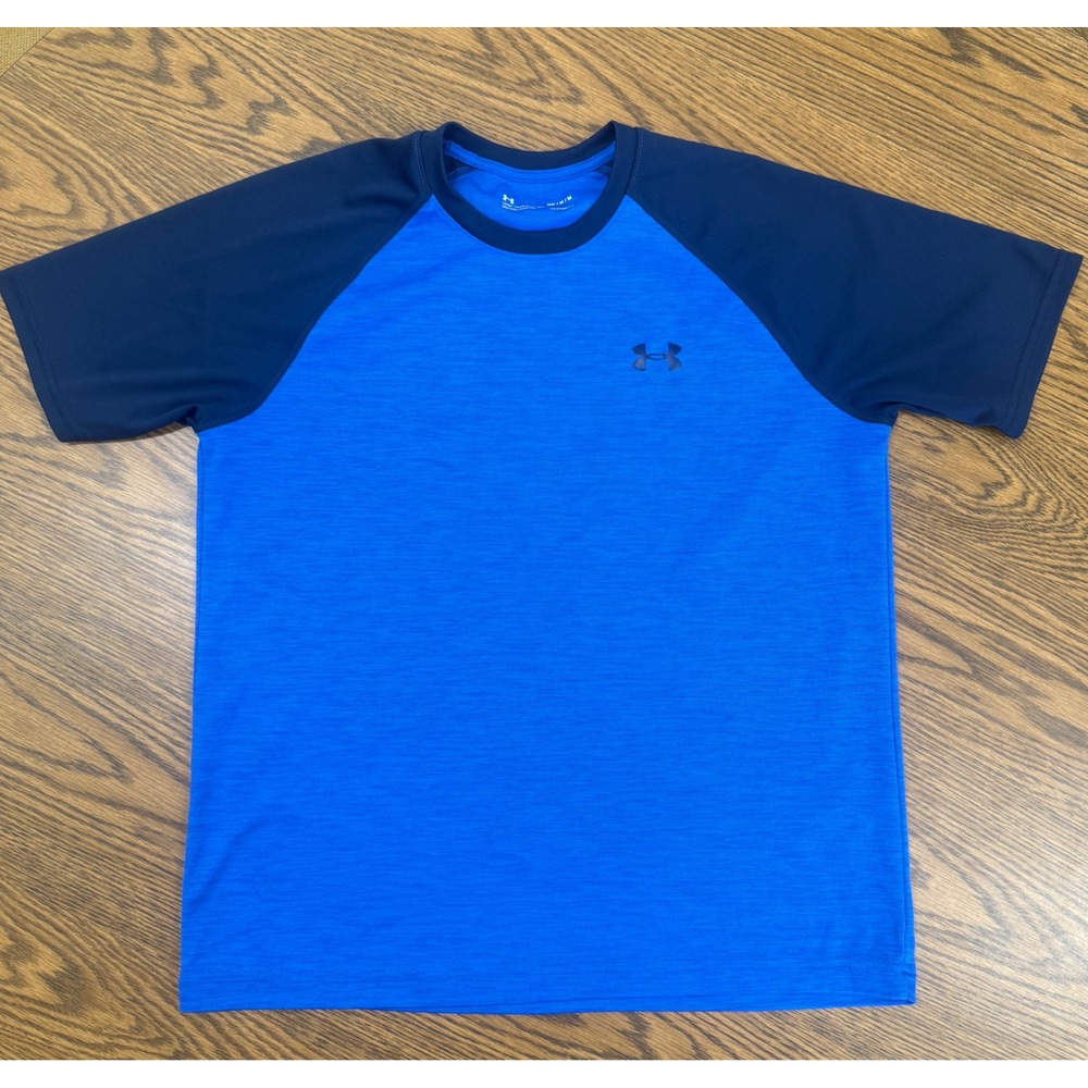 Under Armour Mens HeatGear Short Sleeve Raglan Shirt Blue Medium Loose Fit